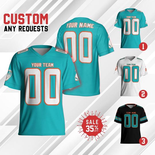 Discover Custom Team Dolphin Football Jersey Collection, Personalized Team name & Number jersey, Game Day Outfit For American Football Fan