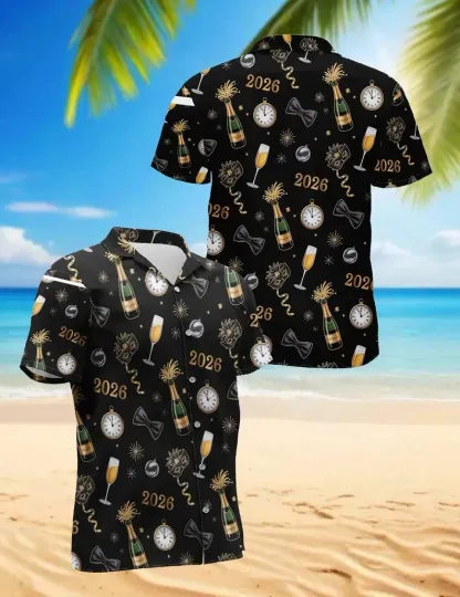 Discover Happy New Year 2026 Hawaiian Shirt - Festive Tropical Aloha Party Wear - Unisex