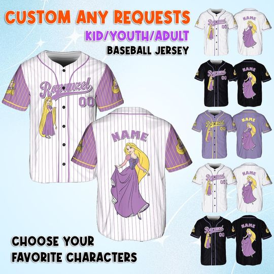 Discover Disney Princess Rapunzel Baseball Jersey, Disney Rapunzel Princess Shirt, Disney Tangled Character Shirt, Custom Name Princess Jersey