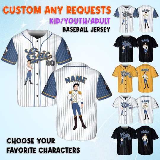 Disney Prince Eric Baseball Jersey, Disney Eric Prince Jersey Shirt, Disney The Little Mermaid Characters Shirt, Custom Name Prince Jersey