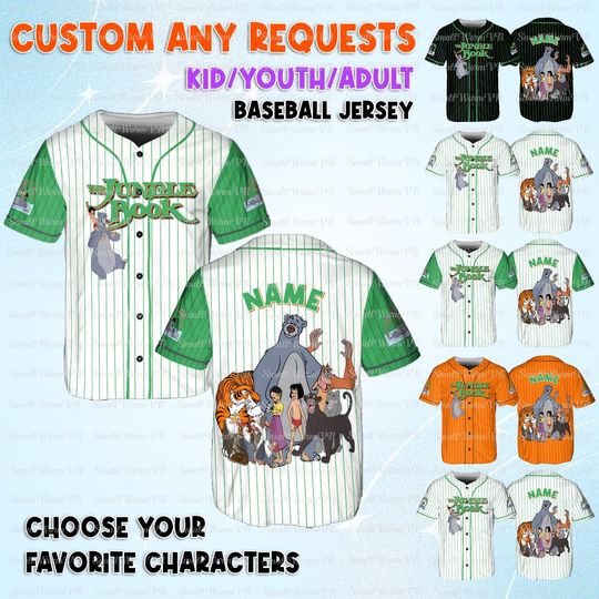 Discover Disney Jungle Book Movie Jersey, Custom Mowgli And Friends Characters Jersey, Disney Mowgli Baseball Shirt, Disney Bagheera Birthday Shirt