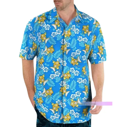 PKM Magikarp With Tropical Pattern Blue Color 2026 Trending Hawaiian Shirt