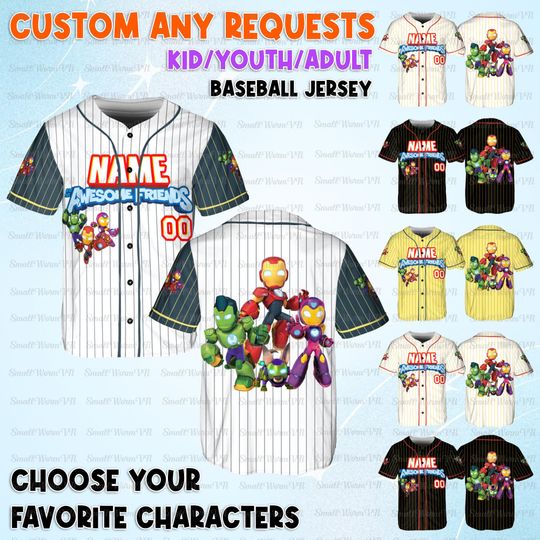 Personalize Iron Man And His Awesome Friends Jersey, Iron Man And His Amazing Friends Shirt, Iron Man Iron Heart Iron Hulk Marvel Jersey