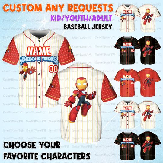 Personalize Iron Man And His Awesome Friends Jersey, Superhero Iron Man Birthday Shirt, Custom Name Iron Man Jersey Shirt