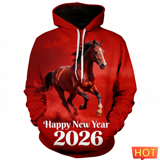 Discover 2026 New Horse Graphic New Year Hoodies For Men Trendy Fashion Holiday Wear 3D Printed Sweatshirts Loose Streetwear Hoodie Tops