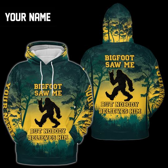 Discover Personalized Bigfoot Saw Me Hoodie 3D (Lightweight) Multicolor , Bigfoot Lovers Hoodie, Bigfoot in Forest Hoodie