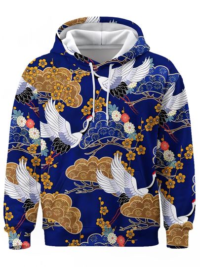 Discover 2026 Unisex Japanese Hoodie 3D Print Crane Sweatshirt with Pocket 2025