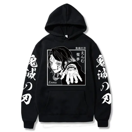 Discover Harajuku Anime Muzan Kibutsuji Enmu Hoodies Pullover Men Fashion Cartoon Kimetsu No Yaiba Graphic Casual Oversize Sweatshirt