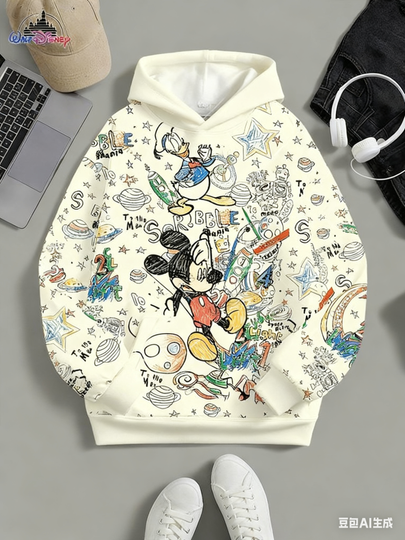 Discover Disney Mickey&Donald Duck Graffiti Hoodies For Men Street Art Aesthetics Pullover Couple Autumn Winter Long Sleeve Sweatshirts