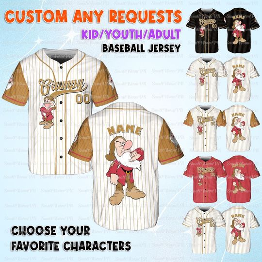 Discover Disney Snow White Grumpy Jersey, Snow White And Seven Dwarfs Jersey, Disney Grumpy Birthday Shirt, Personalized Snow White Shirt