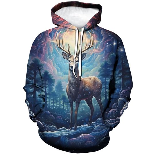 Discover 2026  Colorful Dream Aurora Deer Hoodie Hoodies 3D Printing Novelty Forest Animal Sweatshirts Pullover