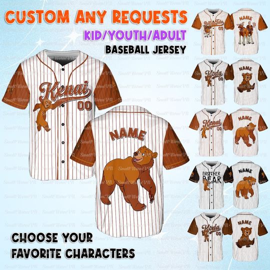 Discover Disney Brother Bear Jersey, Brother Bear Characters Shirt, Disney Kenai Baseball Jersey, Disney Koda Birthday Jersey, Rutt and Tuke Jersey