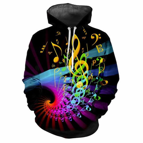 Discover Cool Notes Music Pattern 3D Print Hoodie Men Women Sports Party Street Harajuku Hooded Top Long Sleeves Autumn Hooded Sweatshirt