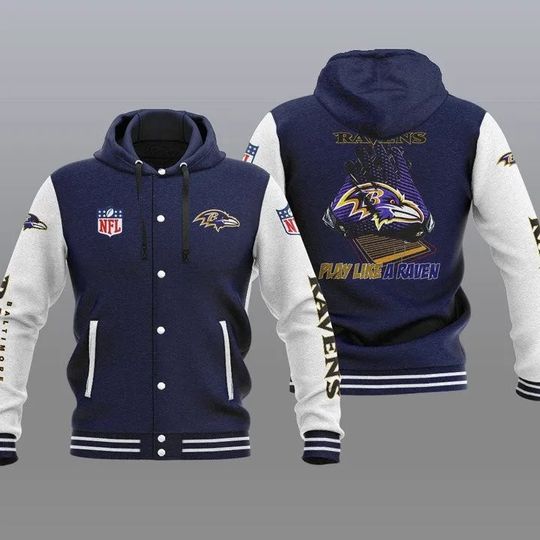 Baltimore Ravens Hooded Varsity Jacket, Football Lover Gift, Game Day Jacket