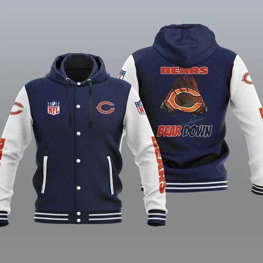 Chicago Bears Hooded Varsity Jacket, Football Lover Gift, Game Day Jacket