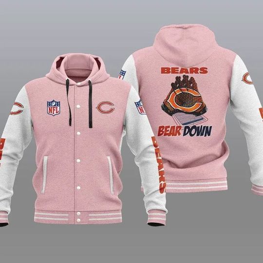 Chicago Bears Hooded Varsity Jacket, Football Lover Gift, Game Day Jacket