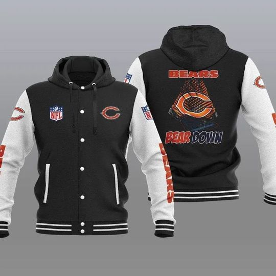 Chicago Bears Hooded Varsity Jacket, Football Lover Gift, Game Day Jacket