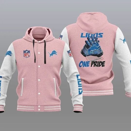 Detroit Lions Hooded Varsity Jacket, Football Lover Gift, Game Day Jacket