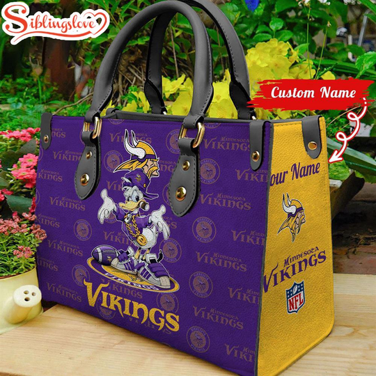 Custom Name football Minnesota Vikings Donald Duck Leather Handbag For Fans