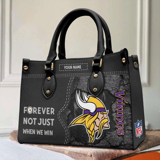 Custom Name football Minnesota Vikings Forever Not Just When We Win Leather Hand Bag