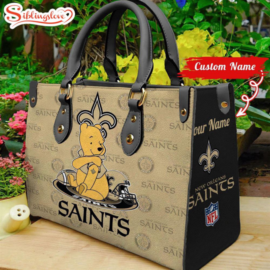 Custom Name football New Orleans Saints Pooh Bear Leather Handbag For Fans
