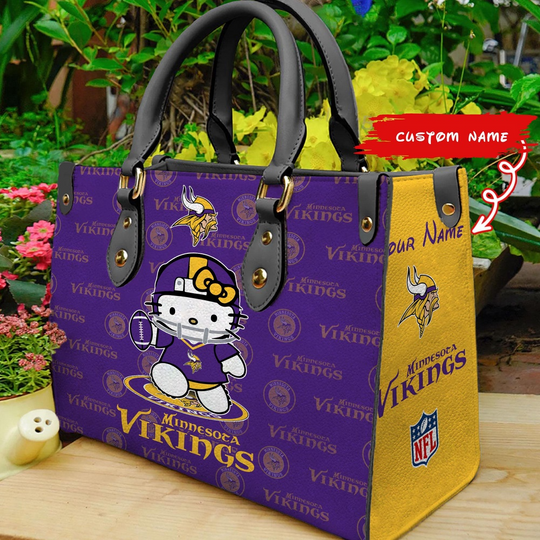 Custom Name football Minnesota Vikings Kitty Women Hand Bag