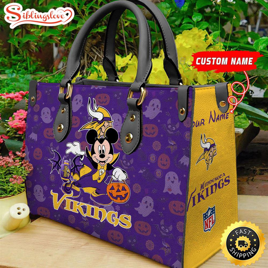 Custom Name football Minnesota Vikings Mickey Leather Handbag For Fans