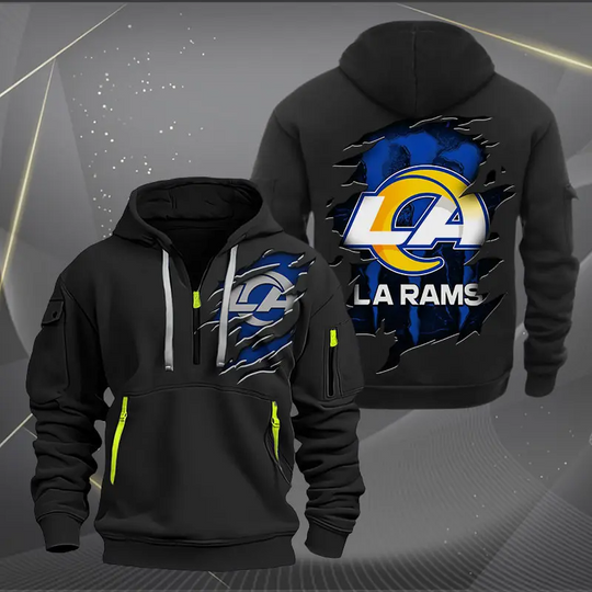 Discover Los Angeles Rams Scratch Logo football Quarter Zip Hoodie