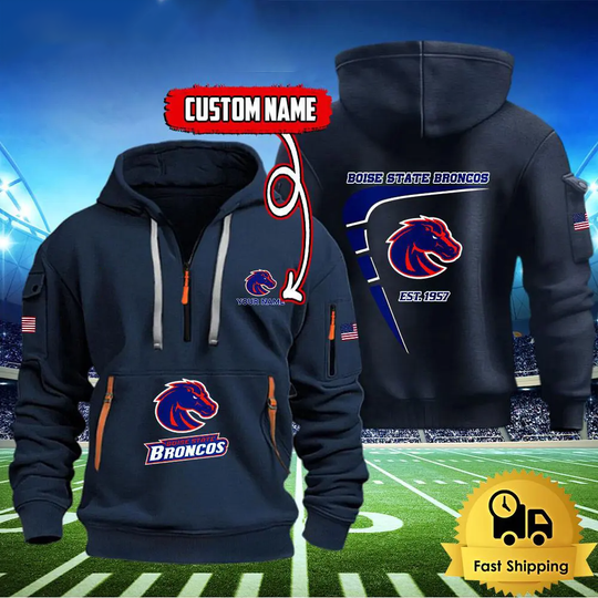 Ncaa Boise State Broncos American Flag Custom Quarter Zip Hoodie