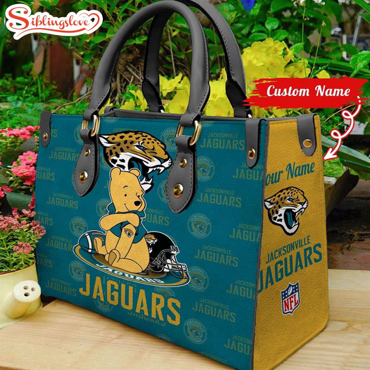 Discover Custom Name football Jacksonville Jaguars Pooh Bear Leather Handbag For Fans