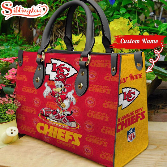 Custom Name football Kansas City Chiefs Donald Duck Leather Handbag For Fans
