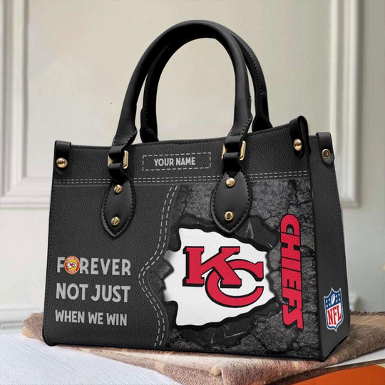 Custom Name football Kansas City Chiefs Forever Not Just When We Win Leather Hand Bag