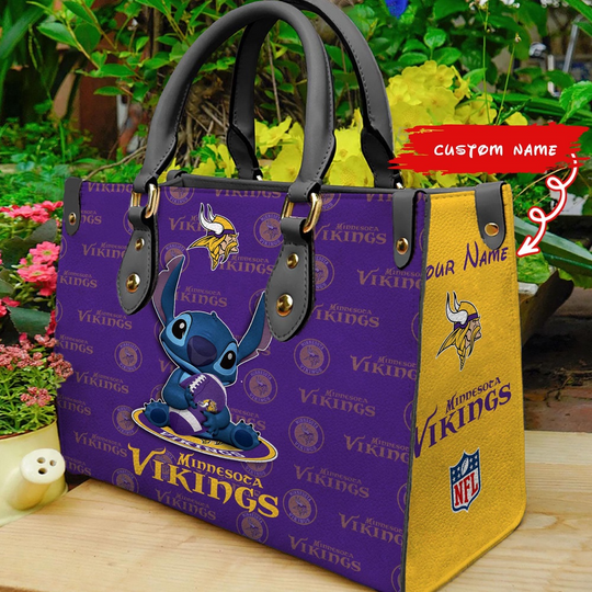 Custom Name football Minnesota Vikings Stitch Women Hand Bag