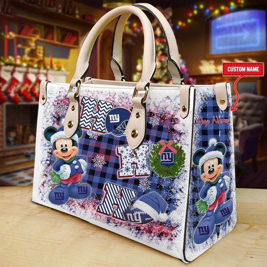 Discover Custom Name football New York Giants Mickey Ho Ho Ho Christmas Leather Handbag