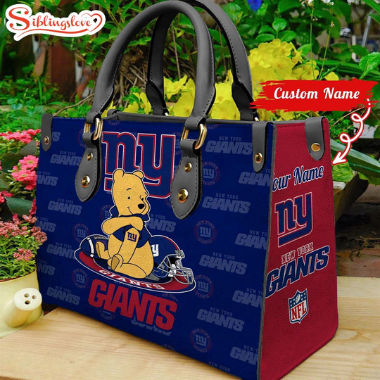 Discover Custom Name football New York Giants Pooh Bear Leather Handbag For Fans