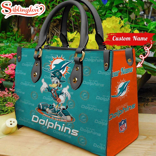 Custom Name football Miami Dolphins Donald Duck Leather Handbag For Fans