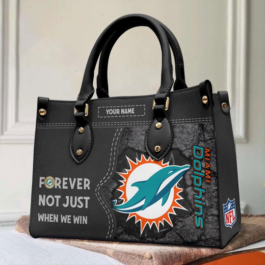Custom Name football Miami Dolphins Forever Not Just When We Win Leather Hand Bag