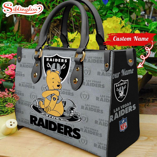 Custom Name football Las Vegas Raiders Pooh Bear Leather Handbag For Fans