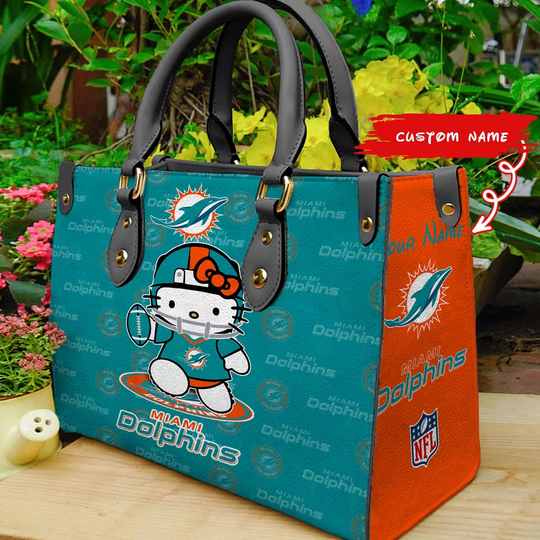 Custom Name football Miami Dolphins Kitty Women Hand Bag