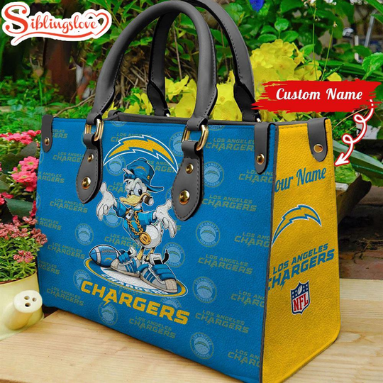 Custom Name football Los Angeles Chargers Donald Duck Leather Handbag For Fans