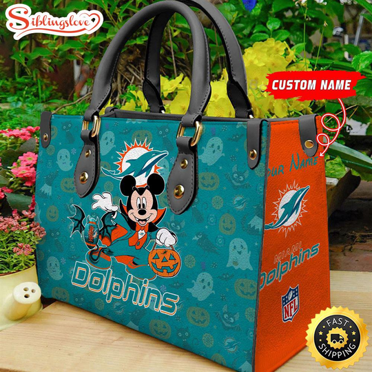 Custom Name football Miami Dolphins Mickey Leather Handbag For Fans