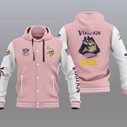 Minnesota Vikings Hooded Varsity Jacket, Football Lover Gift, Game Day Jacket