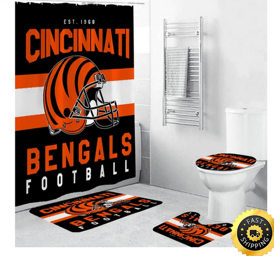 Discover Cincinnati Bengals Shower Curtain Football Team Helmet Shower Curtain Sets