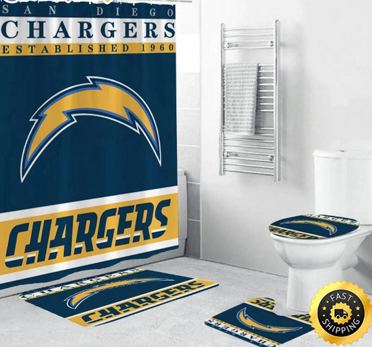 Los Angeles Chargers Shower Curtain Football Bathroom Mat Set and Shower Curtain