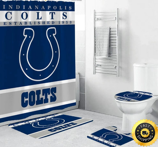 Indianapolis Colts Shower Curtain Football Bathroom Mat Set and Shower Curtain