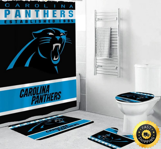 Carolina Panthers Shower Curtain Football Bathroom Mat Set and Shower Curtain