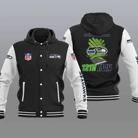 Seattle Seahawks Hooded Varsity Jacket, Football Lover Gift, Game Day Jacket
