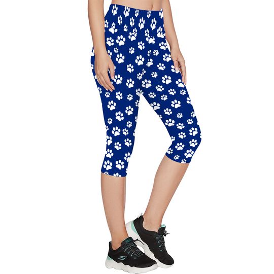 White & Blue Paw Prints Soft Leggings