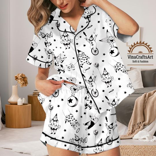 Discover Satin Circus Pajama Set: Women's Clown Loungewear