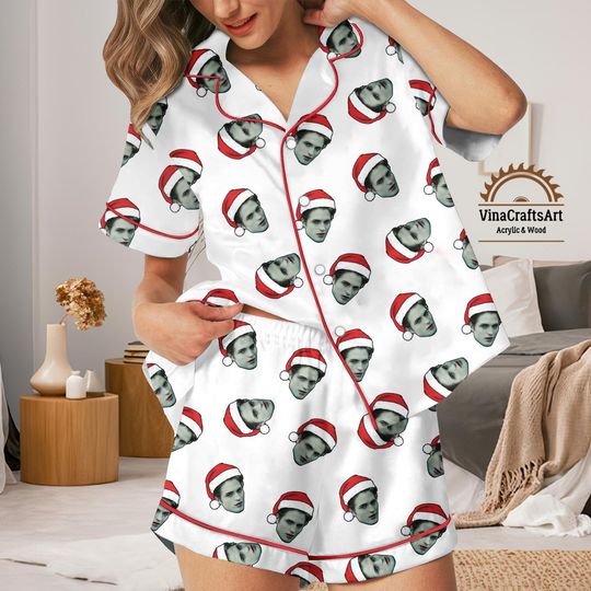 Discover Ho-A Ho-A Ho-A Christmas Pajamas Set, Funny Holiday Pajamas, Santa Face Sleepwear, Cozy Christmas Lounge Outfit